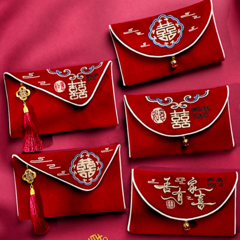 Embroidery Bag - 1 szt. Czerwona koperta ślubna z