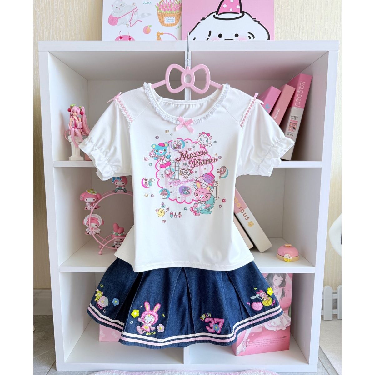 Embroidery Cotton Shirt - Japońskie słodkie zestawy spódnicowe na lato,